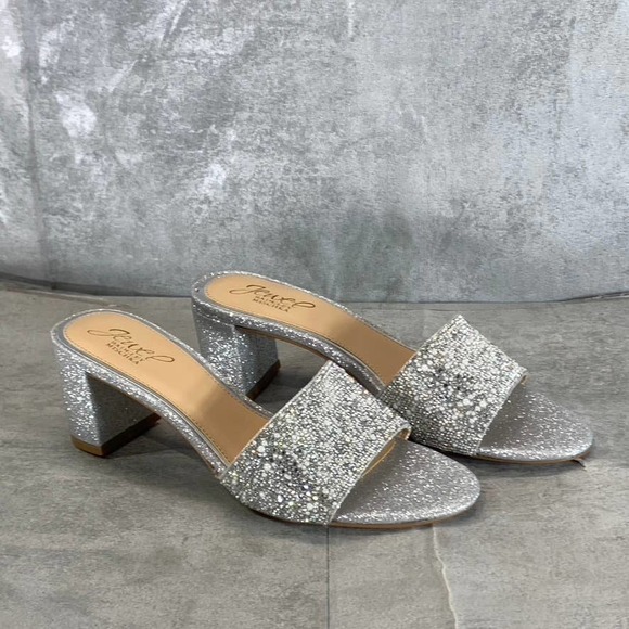 Jewel Badgley Mischka Women's Silver Glitter Della Rhinestone Slide Sandal SZ7.5 - Picture 2 of 9